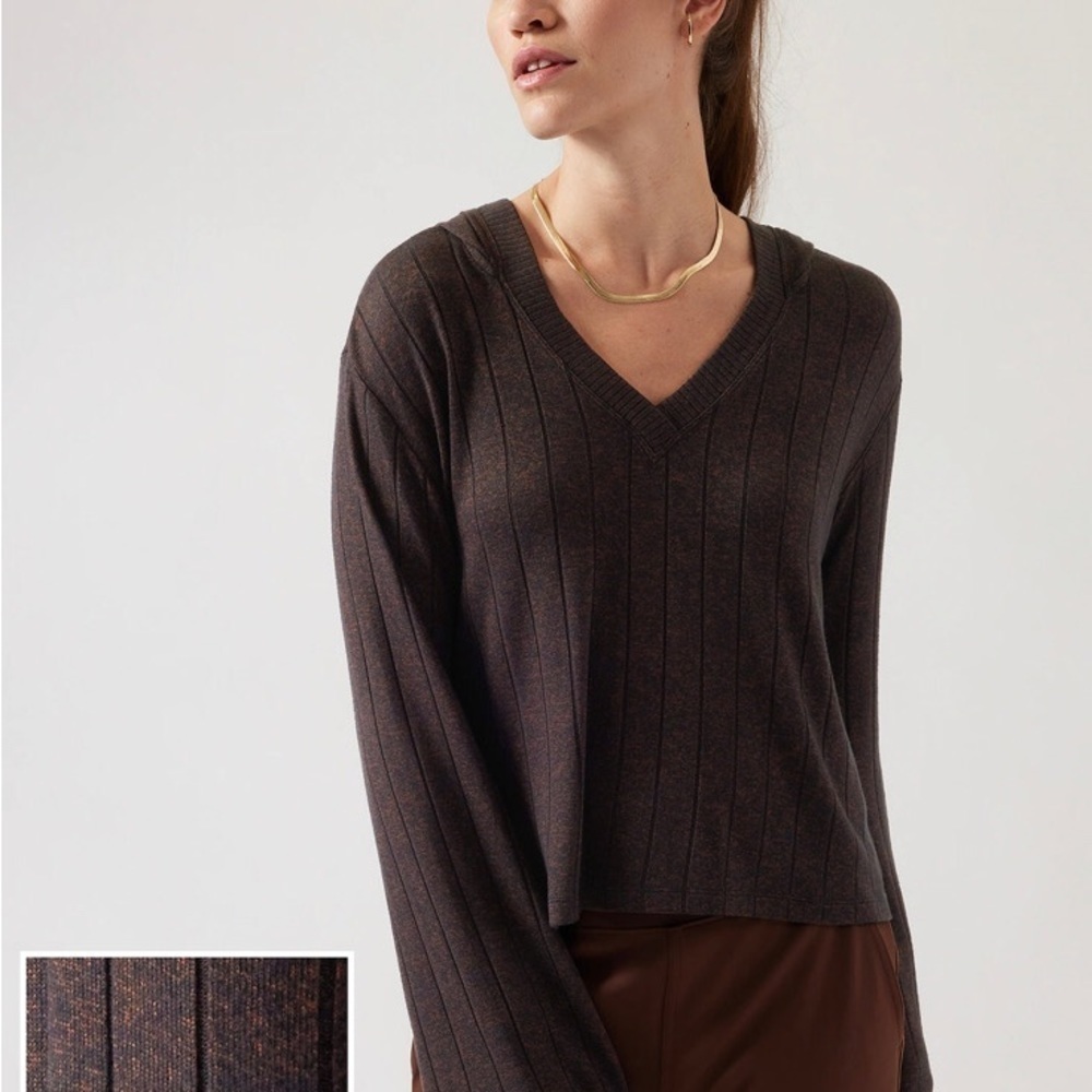 Athleta Harmony Brown Ribbed Hoodie Medium